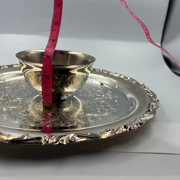 Vintage Silver Plated Chips N Dip Decorative Etched Serving Tray Bridgerton - Picture 2 of 11